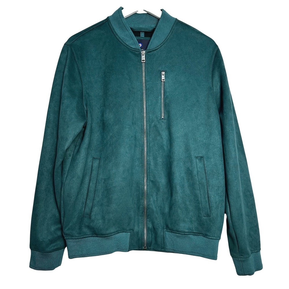 NWOT Ben Sherman Mens Faux Suede Bomber Jacket Teal Green Cozy Full Zip Size M